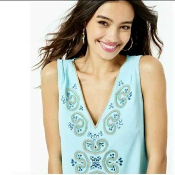 Lilly Pulitzer Penelope Blue Embellished Shift Dress Size 00 - Picture 3 of 6